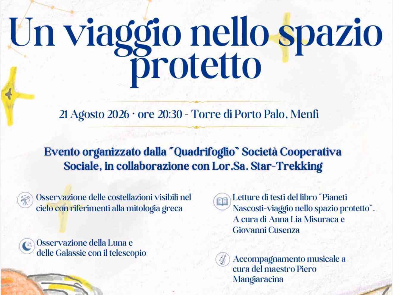 Immagine articolo: Menfi, alla Torre di Porto Palo la presentazione del libro “Pianeti Nascosti“ per sensibilizzare sulla violenza assistita