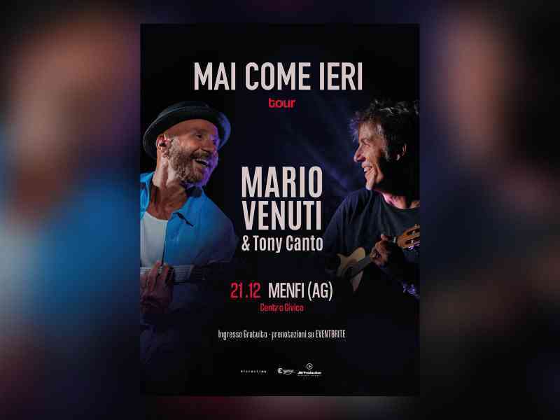 Immagine articolo: Tappa a Menfi per il nuovo tour di Mario Venuti e Tony Canto. Il 21 dicembre al Centro Civico